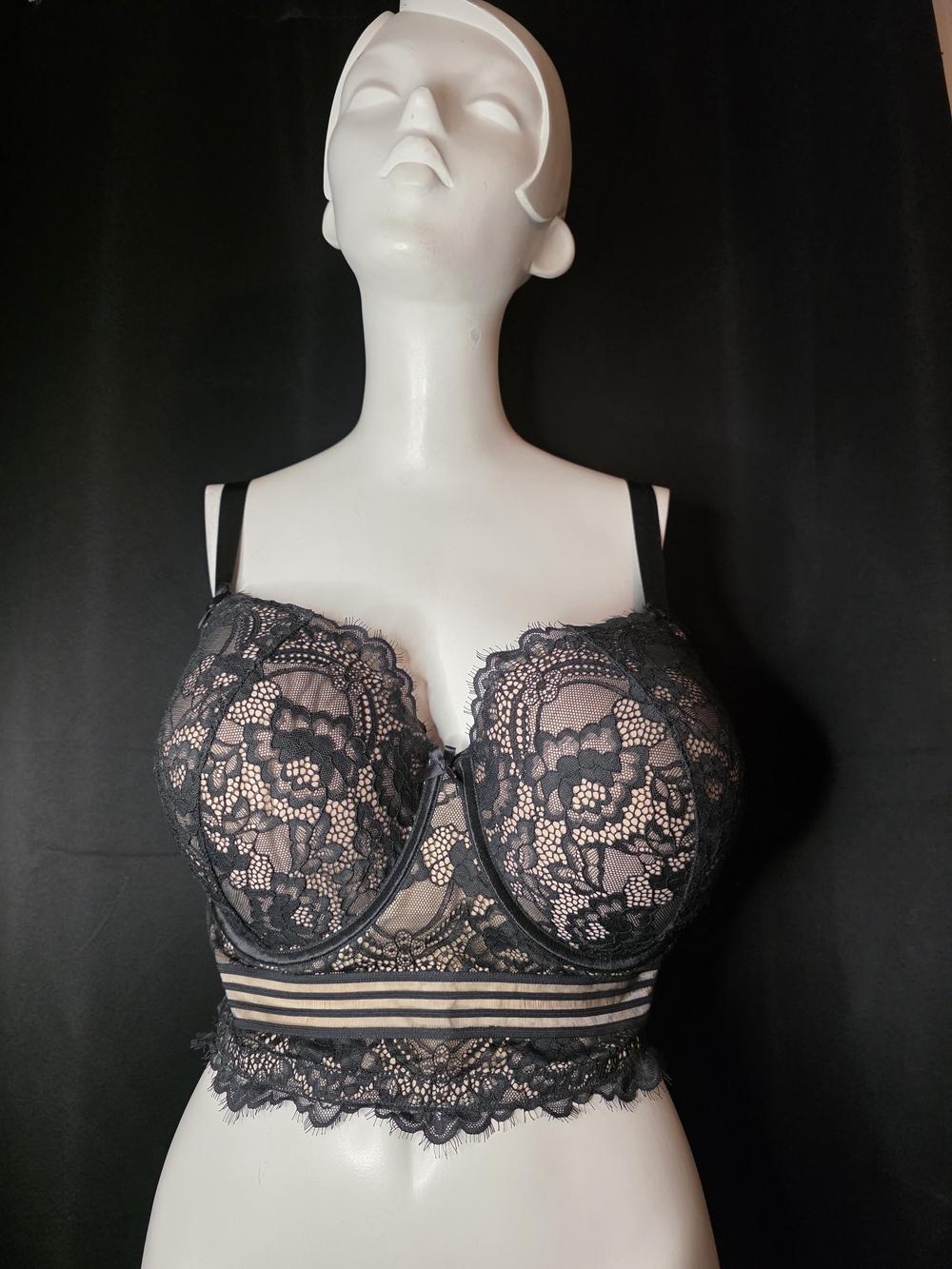 Cacique Black and Nude 44DD Lace Padded Bralette
